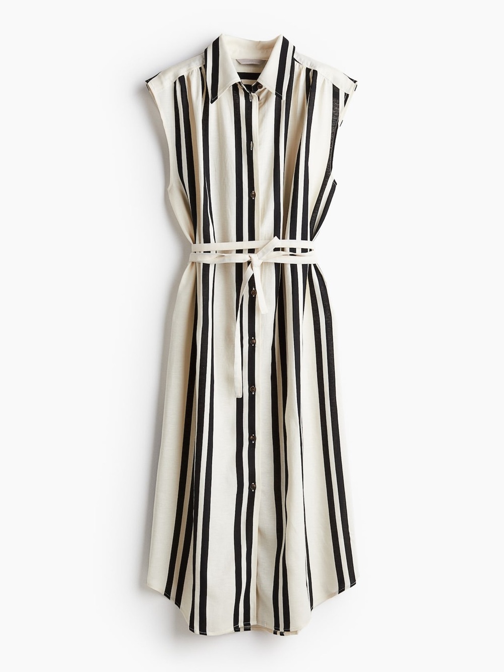 H&M Black & Cream Linen Vertical Sleeveless Shirt Dress